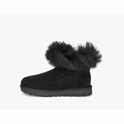 Botas UGG Classic Fluff Pin Mini Mulher Pretas | PT-LQXUO